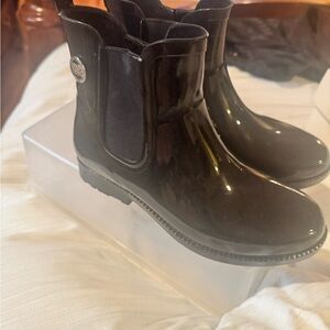 Black Glossy Ankle Rain Boots Michael Kors